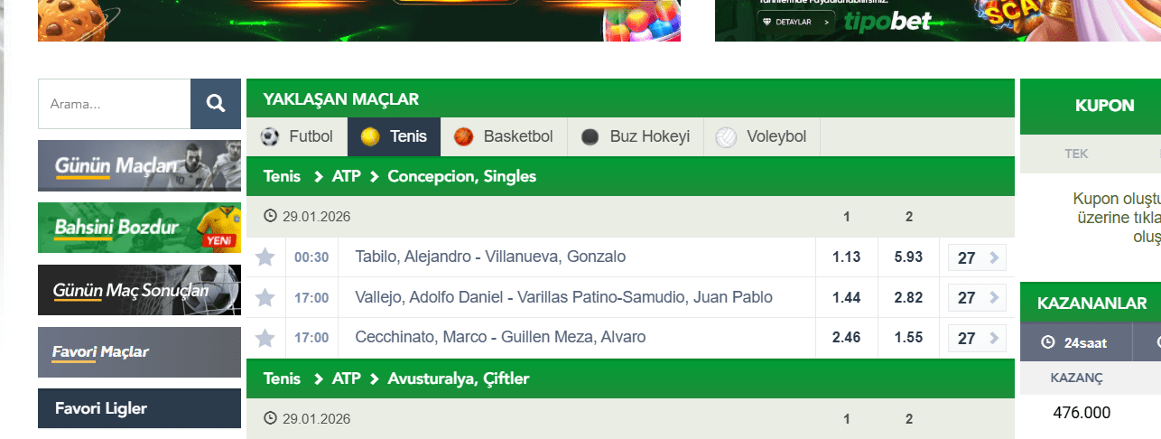 Tipobet Tenis Bahisleri